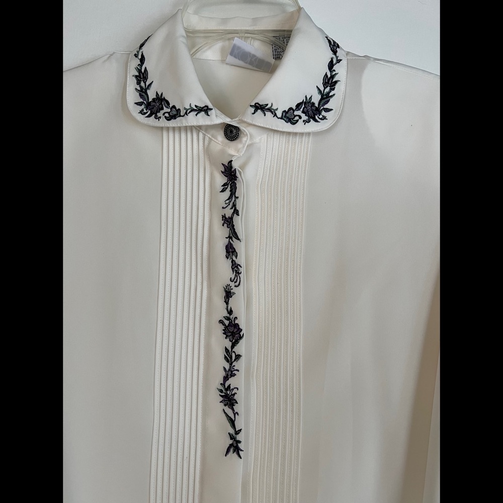 Koret Womens VTG Cottagecore Blouse Embroidered Floral Collar Button Up Size 10